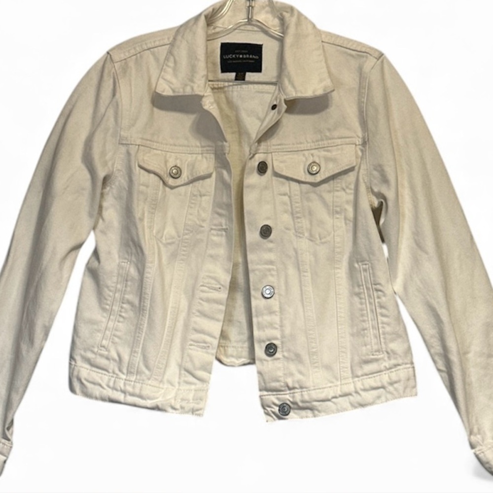 LUCKY BRAND THE TOMBOY TRUCKER WOMENS WHITE JEAN JACKET SIZE SMALL